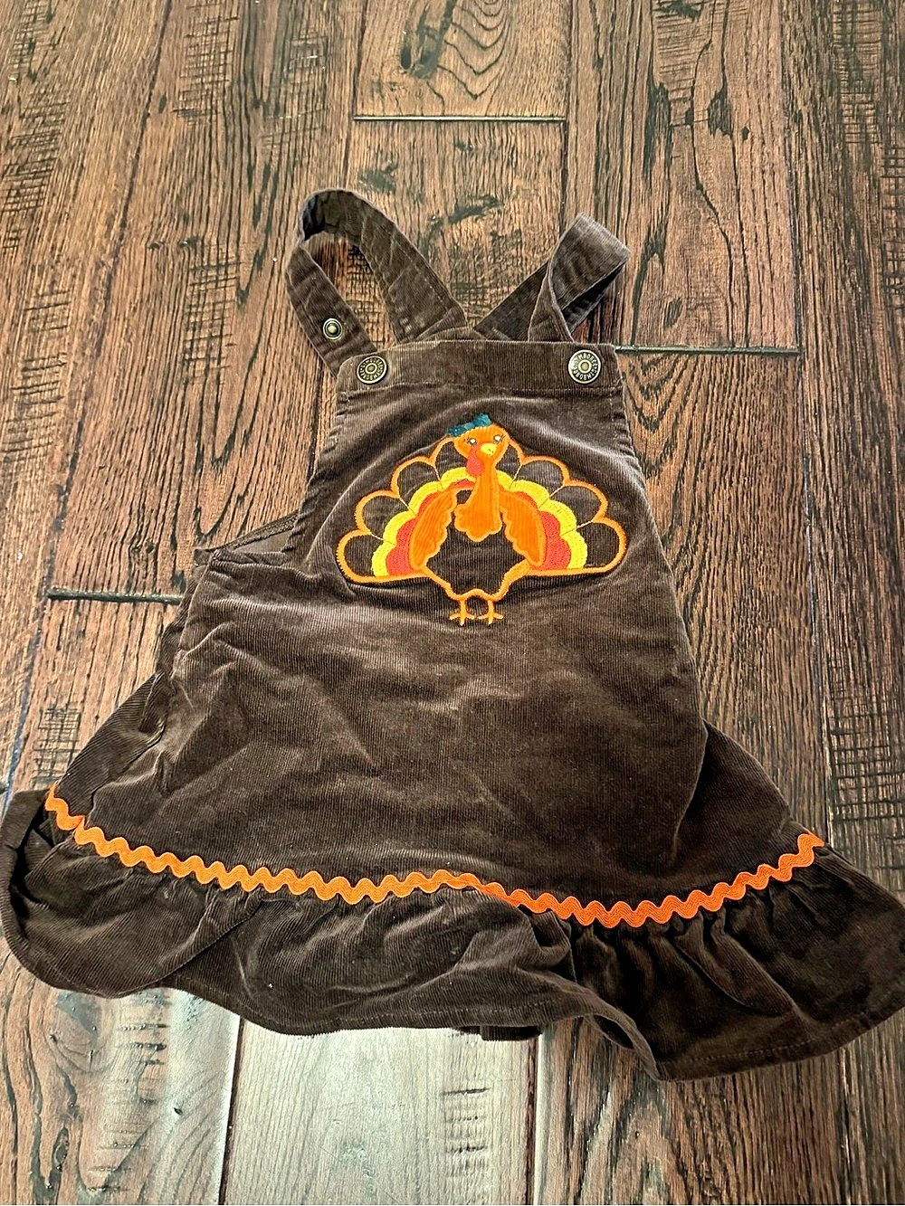 Gymboree Turkey Corduroy Jumper Dress Brown & Orange Girls 12-18m- LIKE NEW